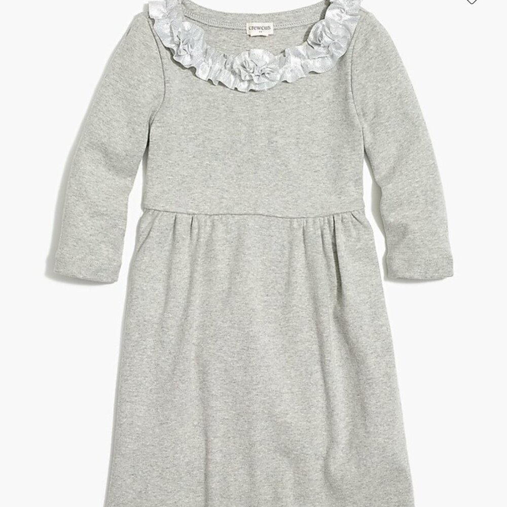 crewcuts, girl's size 12, grey long sleeve, ruffle trim  100% cotton tee dress.